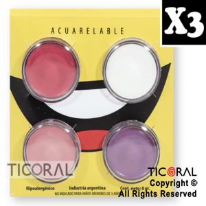 MAQUILLAJE ARTISTICO PINTAFAN PRINCESA ROSA LILA BLANCO FUCSIA SET X 4 8GR 5-03 3 BLISTERS